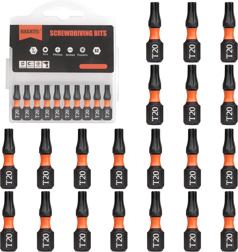 BAIDETS Pro T20 Bit Assortment - Screwdriver Bits Set 20Pcs, 25mm Length, Torx Screwdriver Bit, 1/4 Inch Hex Shank, with Storage Box - Image 1